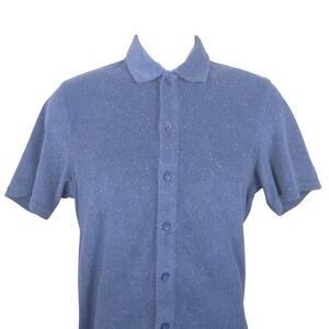The Normal Brand Men's Blue Speckled Knit Button Down Shirt Size S Short‎ Sleeve